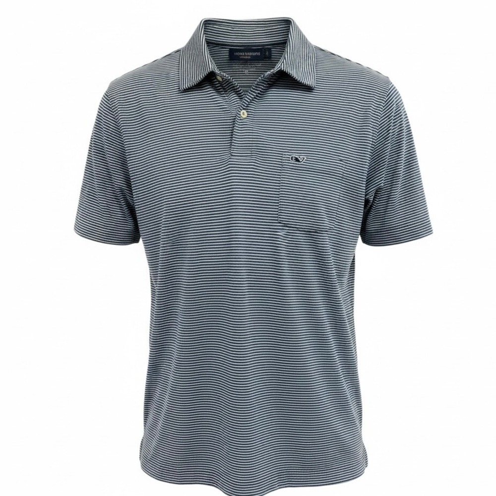 Vineyard Vines Mens Sz Medium Pima Cotton Striped Polo Shirt Navy White (O22)